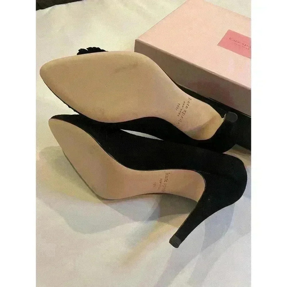 Kate Spade Pumps 10 High Heel Stiletto Black Suede 4” Alessia Pointed Toe Ruffle - Picture 5 of 7